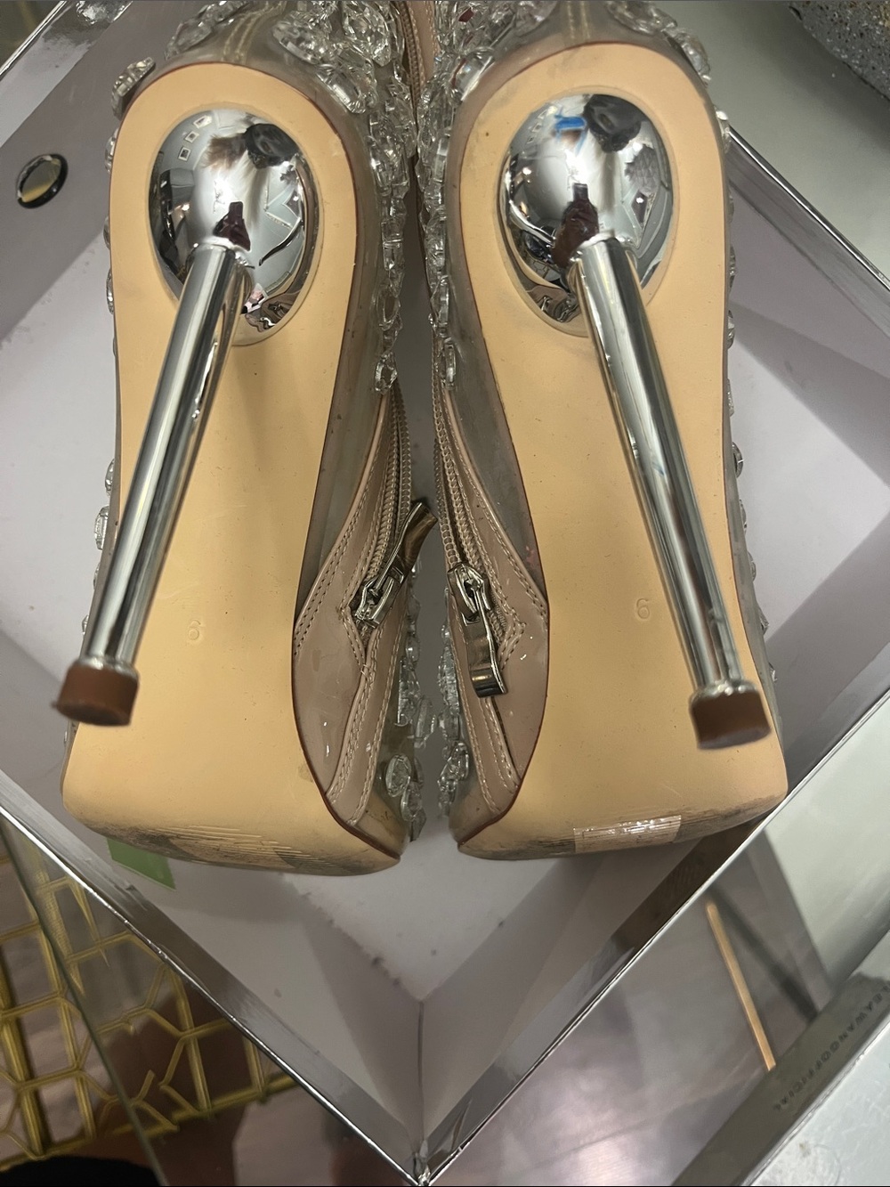 Silver Stiletto Heeled Boots with Crystal Embellishments - Picture 2 of 2